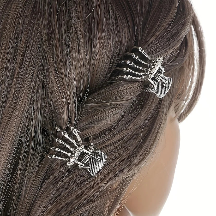 4pcs Gothic Skull Hand Hair Clips - Trendy Skull Claw Clips, Perfect for Halloween Decoration
