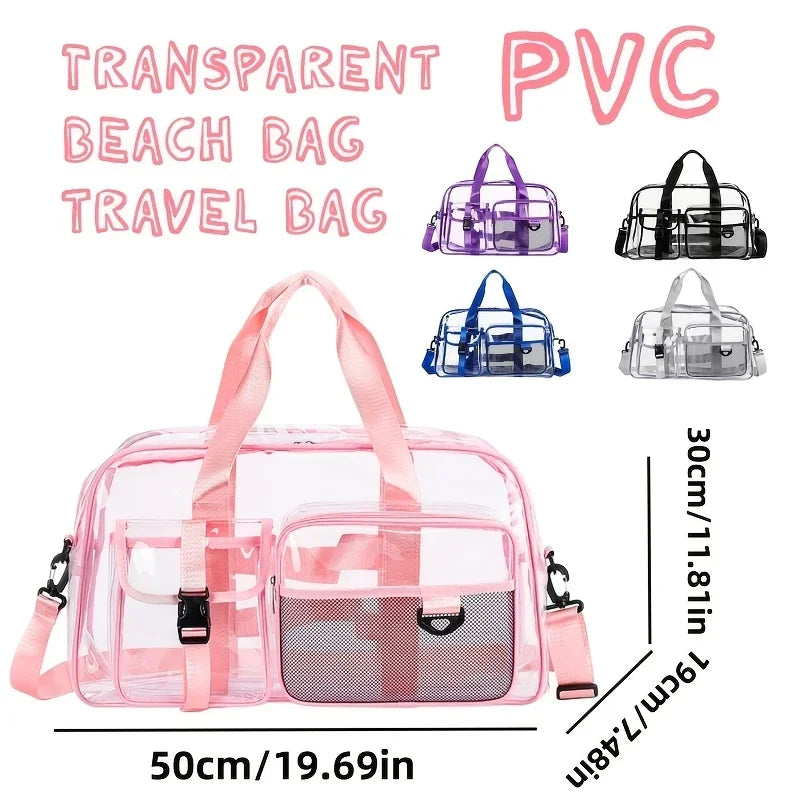 Spacious Clear Pvc Carry Large Capacity Portable Handbag Suitable Gym Beach Outdoor Sport Daily Travel Storage Organizing Use
