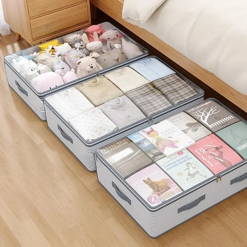 Non-Woven Large Storage Organizer Bag -Heavy-Duty Fabric with Clear Window Multi-Layer Clothing Organizer for Closet Under-Bed
