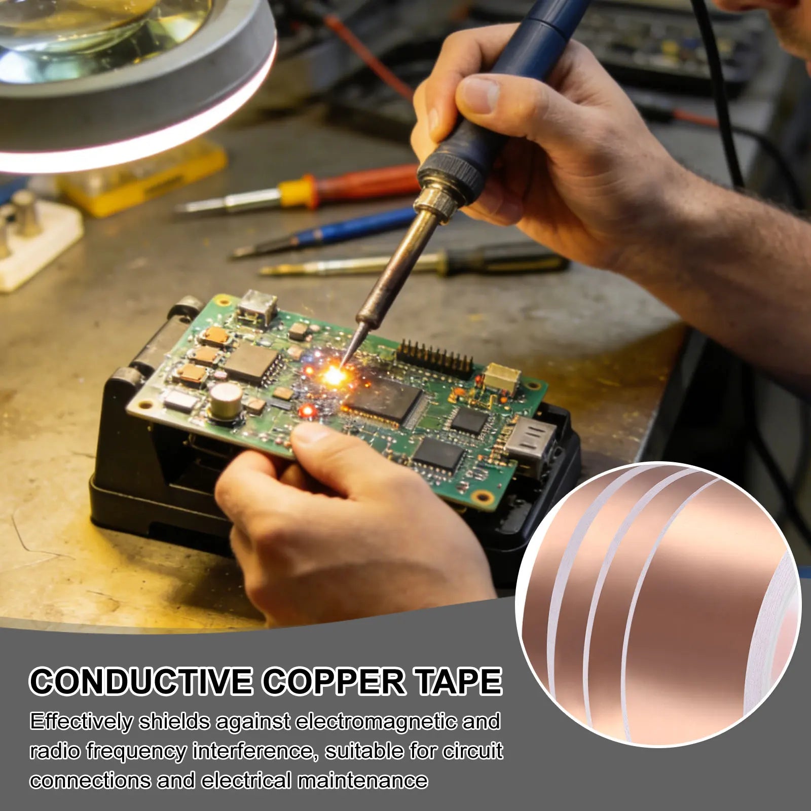 1/2Pcs 10-50Meter Copper Foil Tape Single Conductive Adhesive Tape with Correction Tool for EMI/RFI Shielding/Electrical Repairs