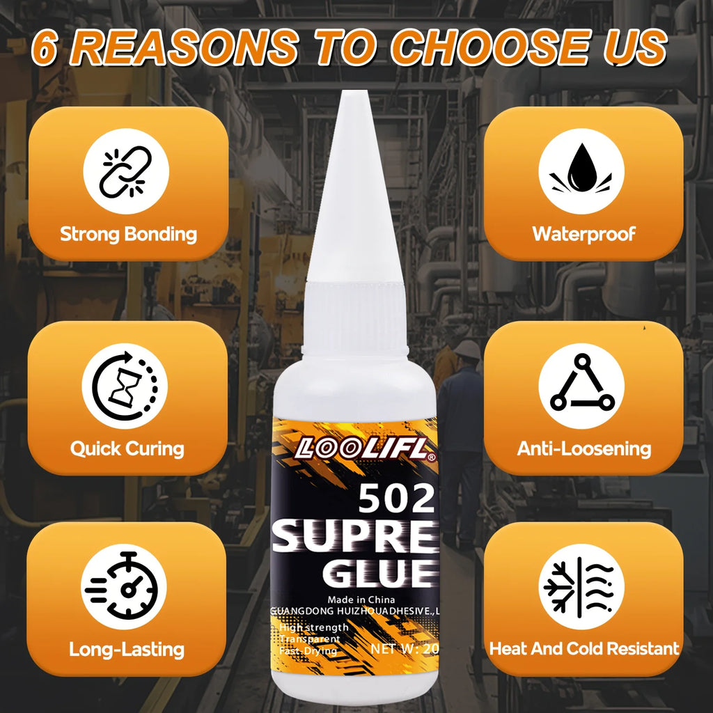 LOOLIFL1-7pcs Quick-drying 502 Super Glue Instant Cyanoacrylate Adhesive Leather Rubber Wood Metal Strong Bond Liquid Glue Tool