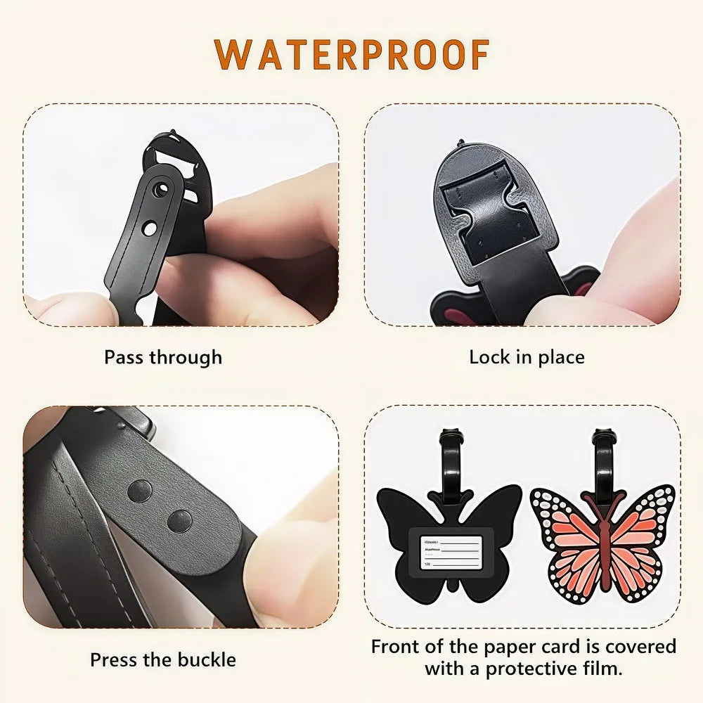 Butterfly-shaped luggage tag with strap, durable luggage, suitable for travel, easy to find your travel luggage.xtz
