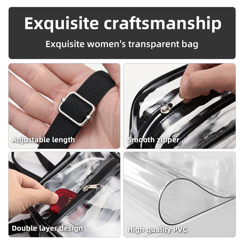 Women Clear PVC Shoulder Bag Stadium Approved Transparent Concert Crossbody Bag With Front Pocket Casual Lightweight Handbag