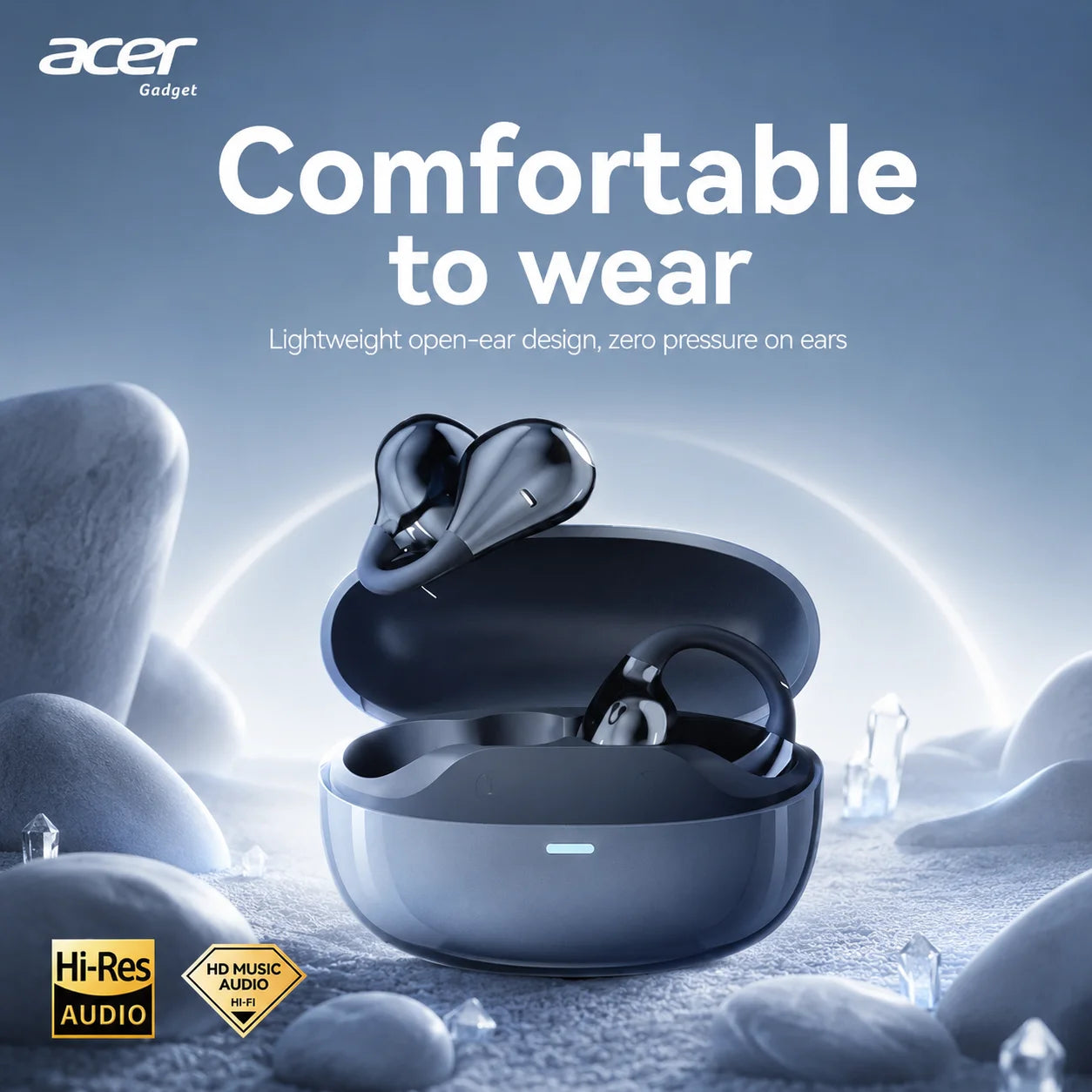 Acer OHR629 Open Ear Clip Headphones Comfortable Wear Hi-Res Audio Wireless Bluetooth 5.3 Earbuds with Mic