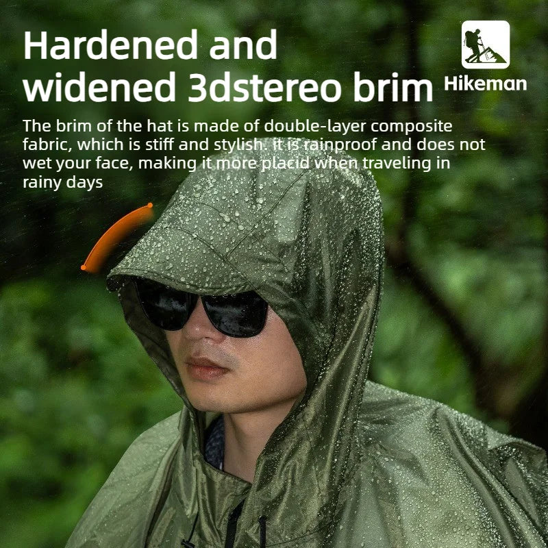 Lightweight Long Outdoor Raincoat PU5000 Waterproof 210T Polyester Poncho Adjustable Hood Fits Backpack Hiking Camping Fishing