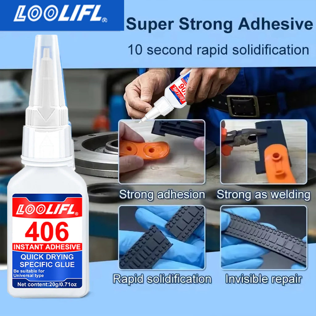 LOOLIFL 5PCS 20g 406 Super Glue Instant Quick-Drying Cyanoacrylate Adhesive Leather Rubber Wood  Metal Strong DIY Home Repair