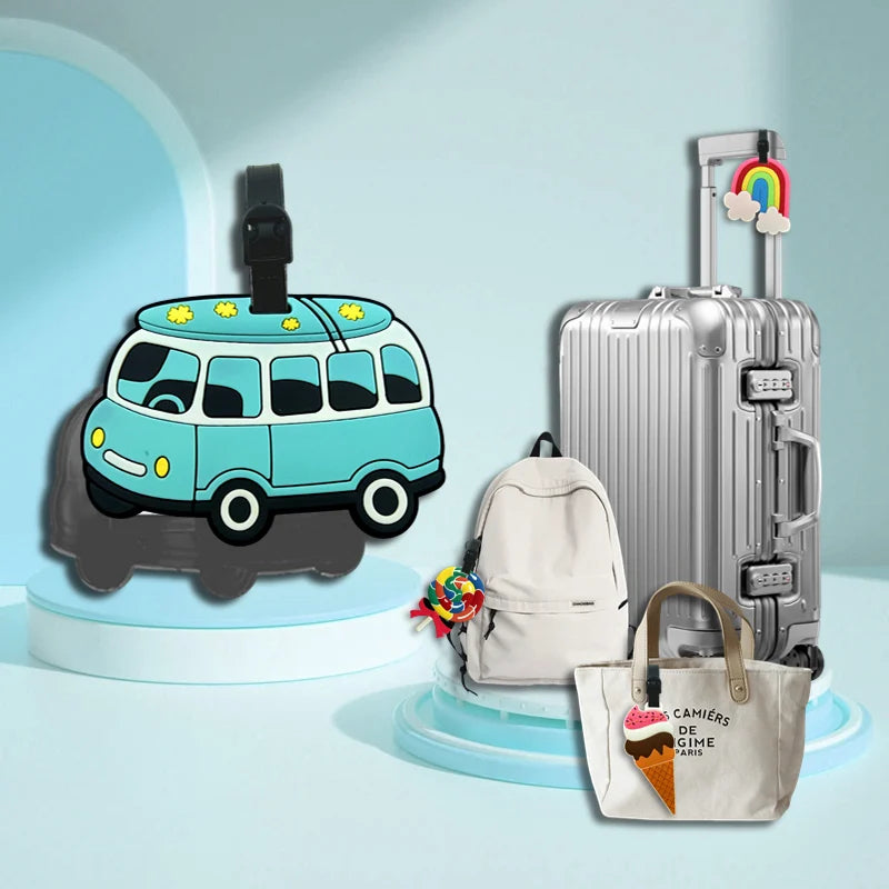 Cute Ice Cream Luggage Tag - Cartoon Image Design for Children and Girls, Durable PVC Travel Document and Address Clip, Suitable