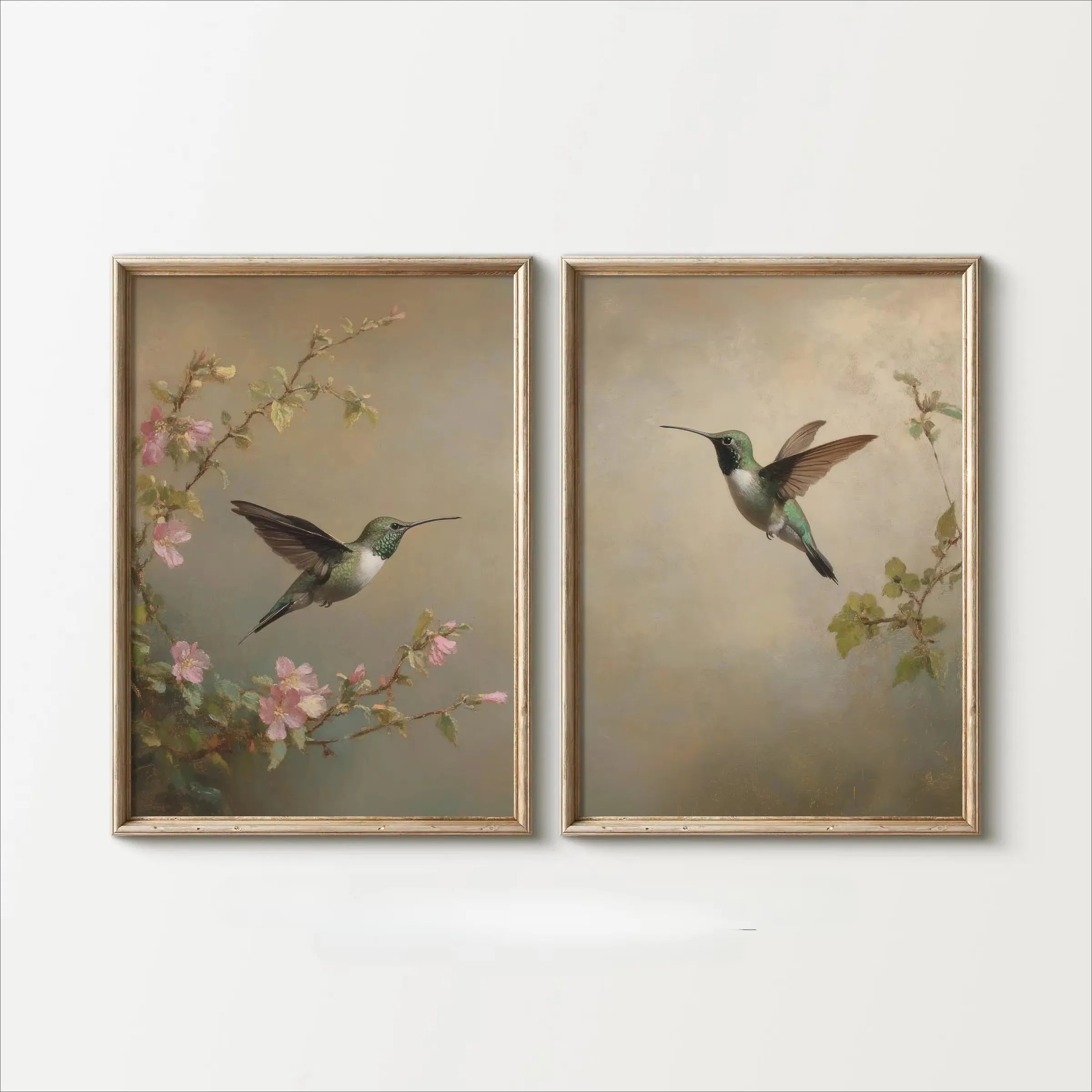 2pcs/set of Retro Hummingbird Animal Canvas Prints Minimalist Retro Bird Farmhouse Wall Art Posters for Living Room Home Decor