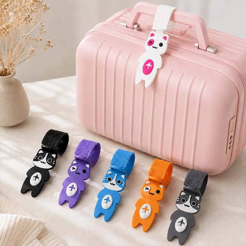 2pcs， Cute cat shaped luggage tag, creative foldable travel tag, suitable for travel accessories in handbags and suitcases, port