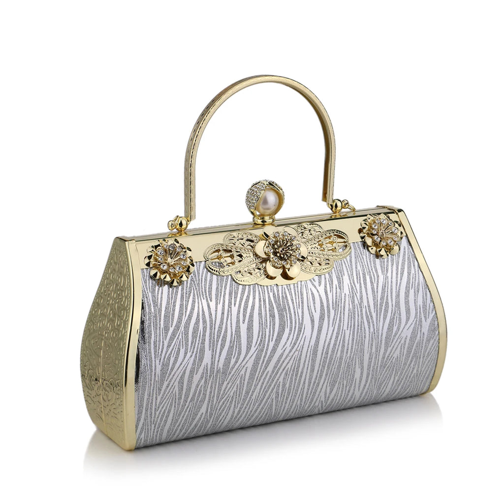 Mixed Color Pearl Metal Evening Bags Diamonds Line Printed Clutch Handbags Purse For Wedding