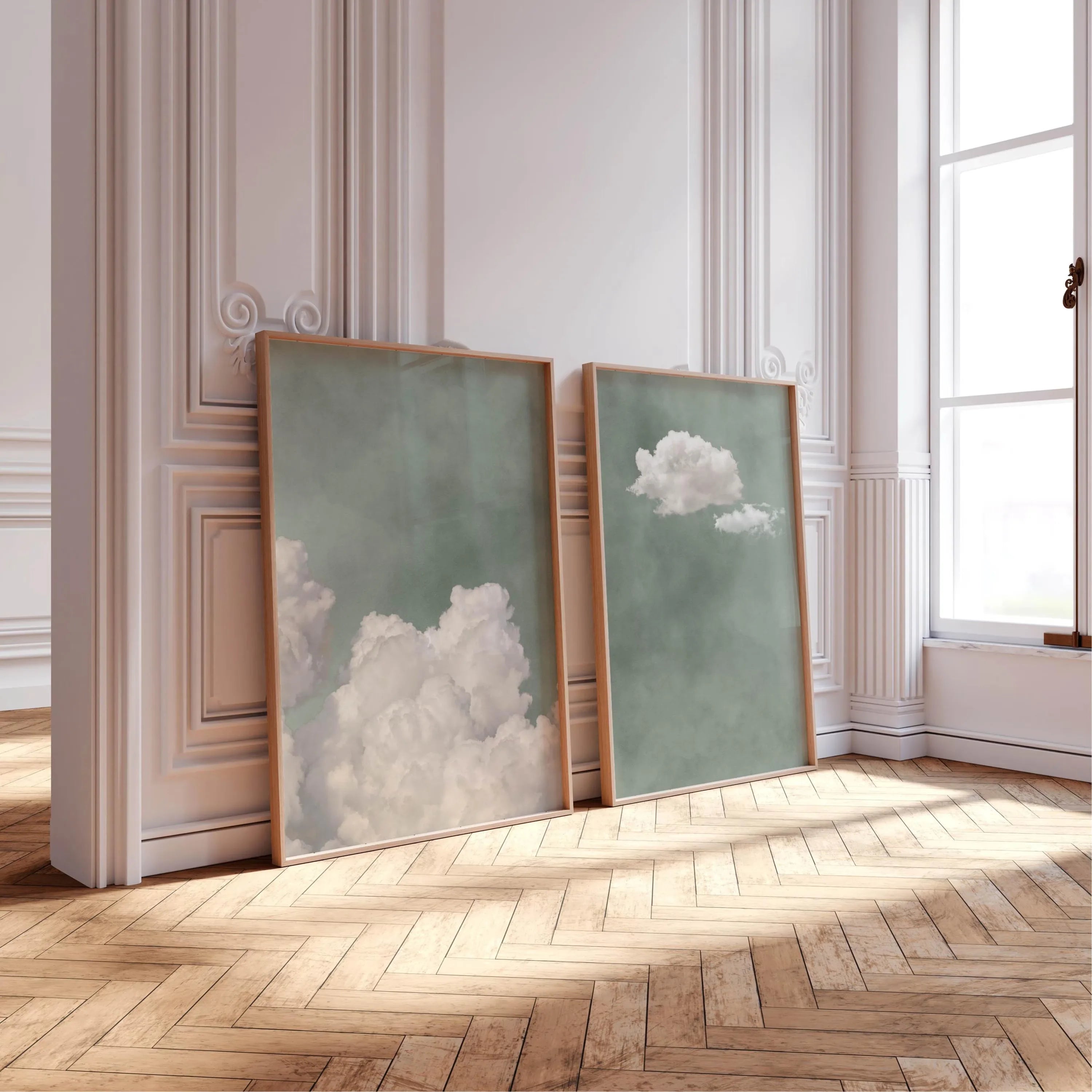 Sage Green Cloud Wall Art Poster Abstract Minimalist Sky Art Canvas Prints for Modern Living Room Bedroom Home Aesthetic Decor