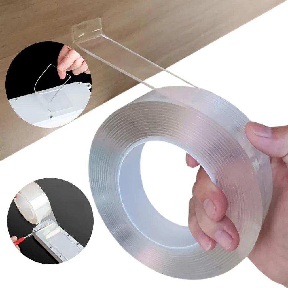 Double-Sided Adhesive Tape 1/3/5m Multifunctional Nano Tape Waterproof Transparent Reusable Wall Sticker Strong Sticky Home Glue