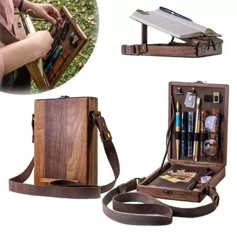 New Retro Nostalgic Writers Wood Box Bags Women Wood Messenger Bags Outdoor Multi-functional Sketch Bags Tool Storage Box Bags