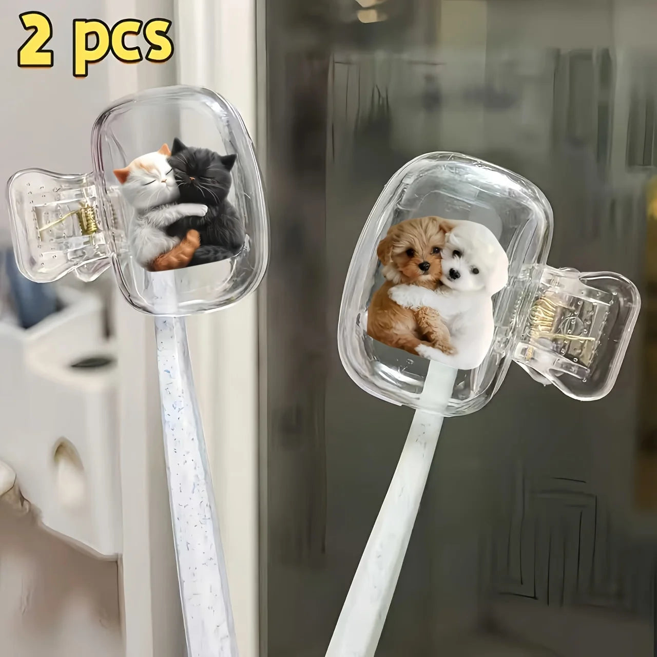2pcs Cute Kitten Puppy Toothbrush Holders For Home And Travel Use Cute Party Holiday Souvenir Gifts For Family Women Friends