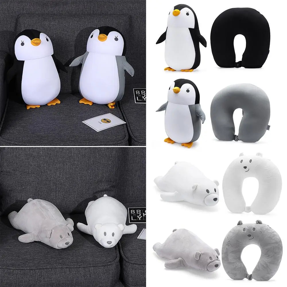 Cute Bedding Changable Cartoon Multifunctional U Shaped Travel Pillow Penguin Whale Protection Neck Fluffy Pillows