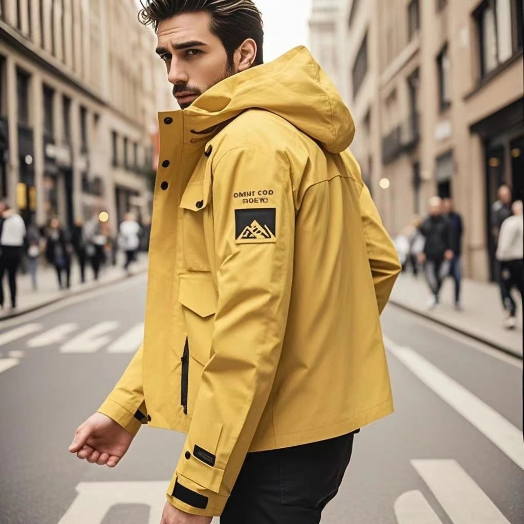 2026 Spring Waterproof Hooded Jacket Men Outdoor Softshell Zip Up Windbreaker Jackets Hiking Camping Coat Autumn Thin Overcoat