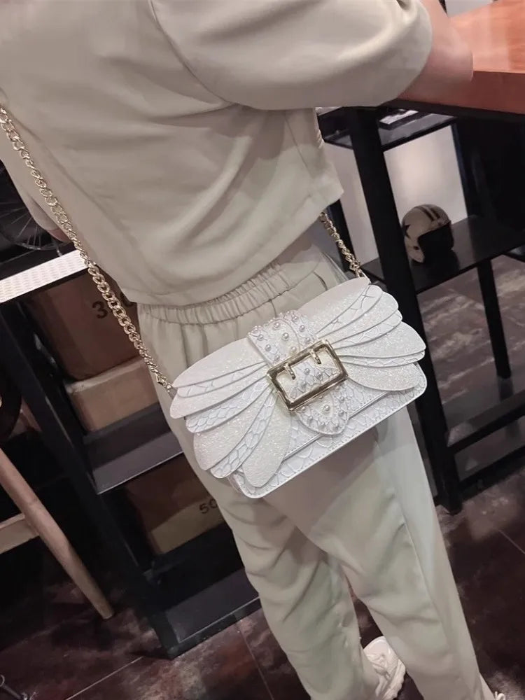 Design Women Single Shoulder Bag Tote Handbag Fashion Diamonds Chain Crossbody Bag Elegant Office Ladies Pu Leather Flat Bags