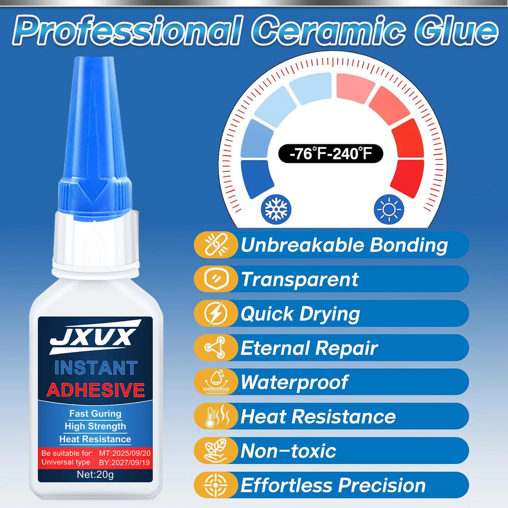 JXVX Super Instant 495 Glue,5Sec Super Glue Strong Bond for Shoes/Glass/Metal/Wood/Plastic,Ceramic Quick Dry Industrial Strength Instant Adhesive Tool