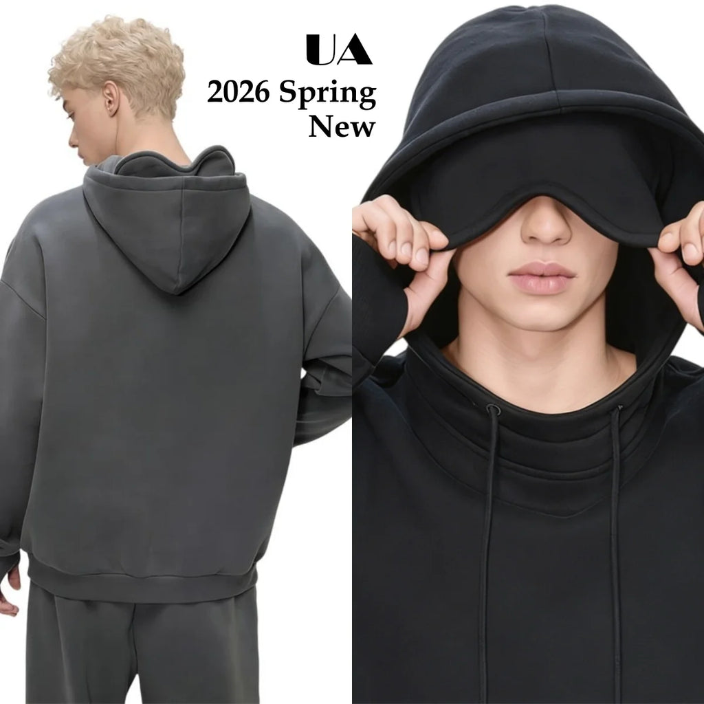 ULBYANRY 2026 Spring New Plush Hoodies with Eye Mask Trendy Hooded Sweathshirt Warm Cozy Commuting Unisex Loose Fit Sweatshirt