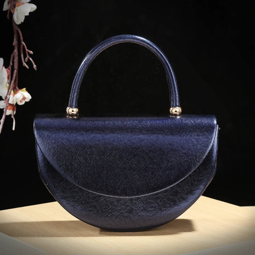New fashion halfmoon handbag shiny evening dress bag delicate metal chain shoulder bag fashion gift bag small items storage bag