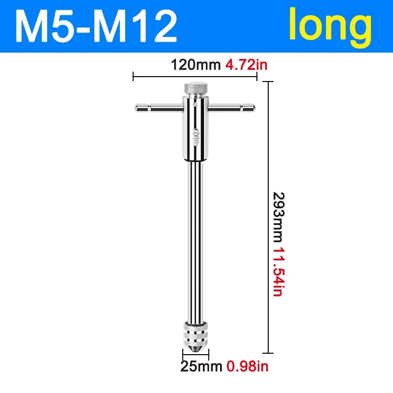 Ratchet T Handle Tap Wrench Machine Screw Thread Milling T-shape Taps Both Way Hand Tap Set Adjustable Manual Tapping for Home U