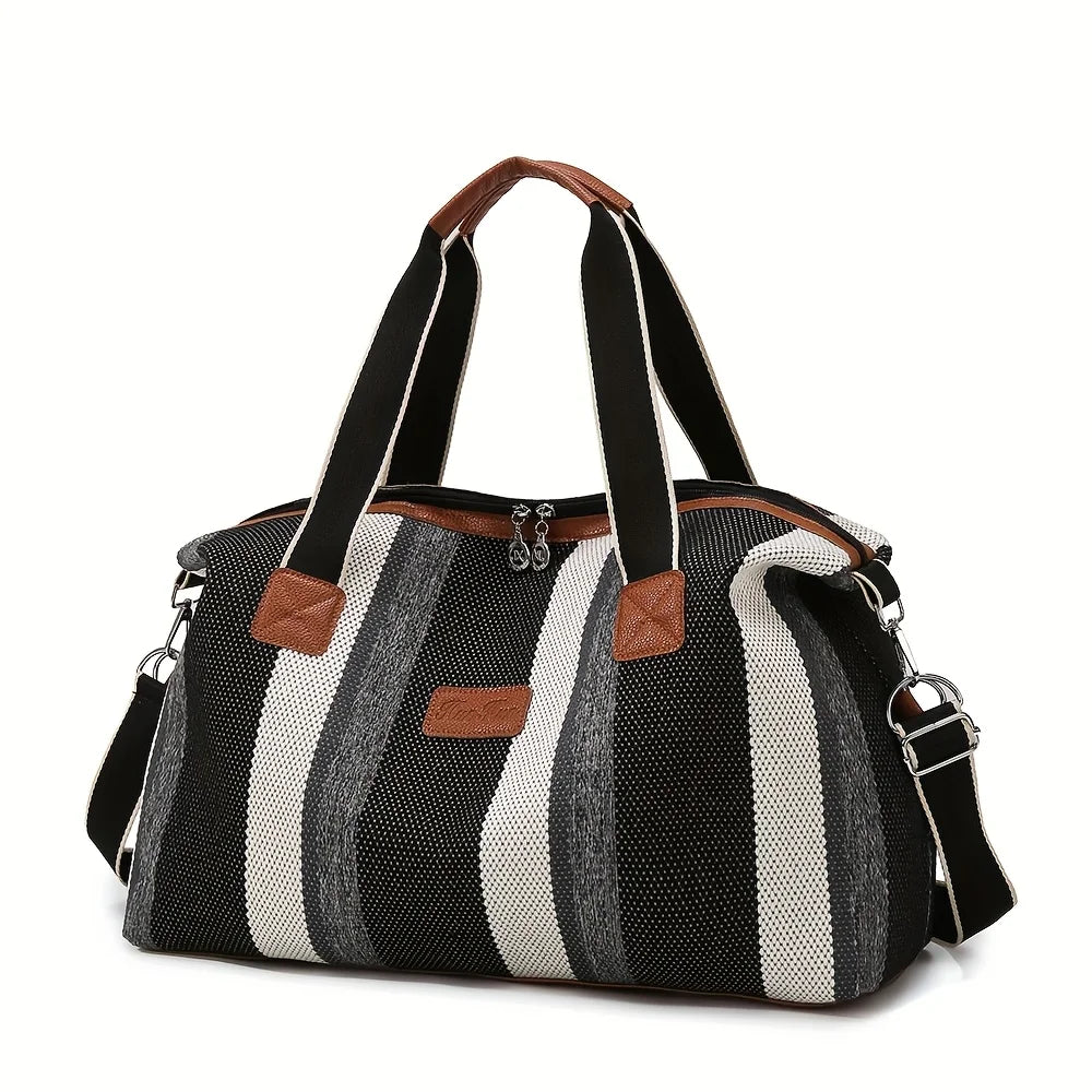 Fashion Striped Canvas Large Capacity Tote Commuter Handbag Travel Shoulder Crossbody Mom Diaper Bag