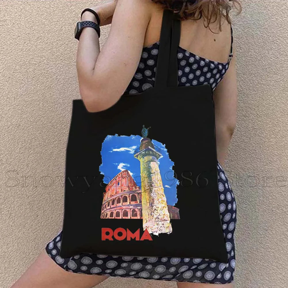 Funny Ciao Bella Saying Italy Flag Rome Colosseum Firenze Florence Panorama Italian Canvas Tote Bag Shopper Girl Casual Handbag