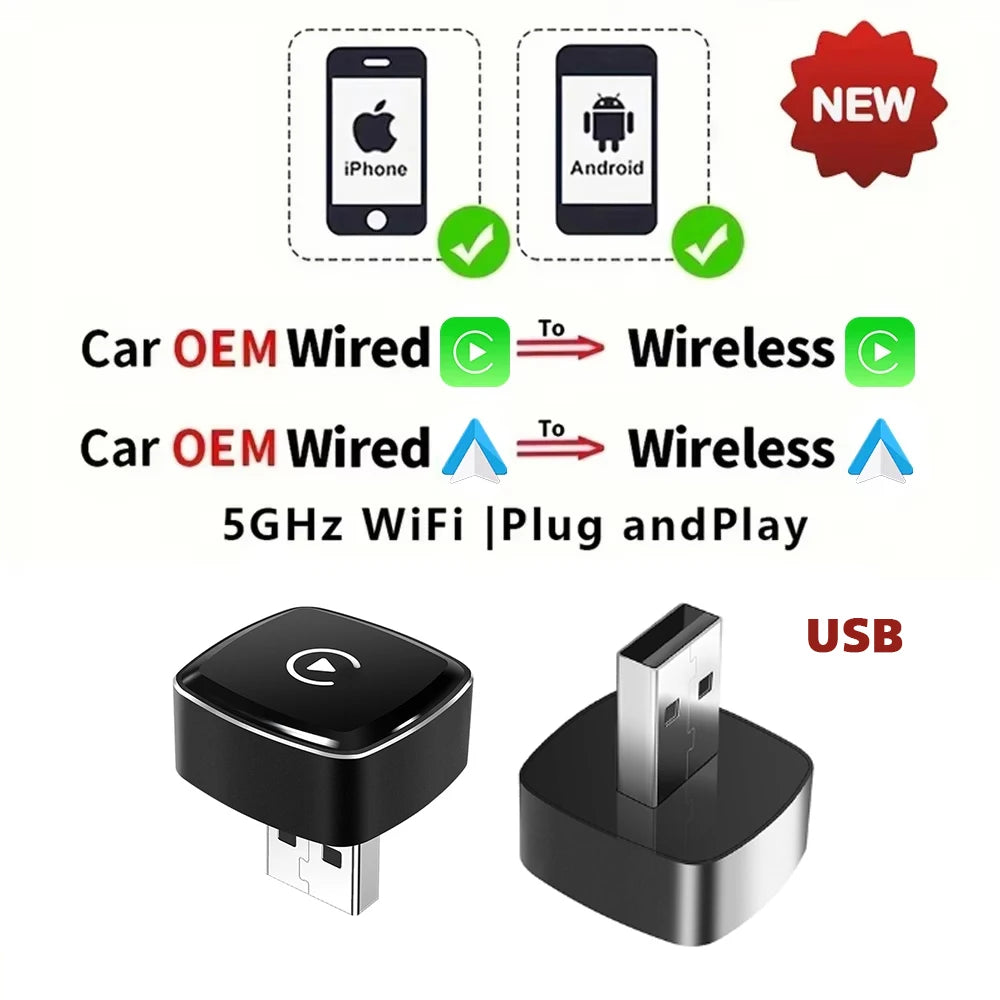 NEW Wired to Wireless Carplay Android Auto 2in1 Mini Adapter Dongle Auto Connect Plug&Play Bluetooth WiFi Universal Mini Box