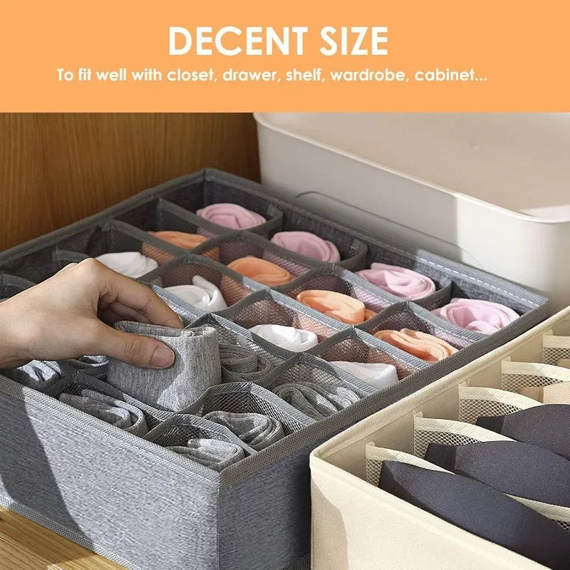 1/2/3 Pack Gray Sock Underwear Organizer Dividers 16/24/64 Cell Fabric Foldable Closet Organizers Storage Boxes for Storing Sock