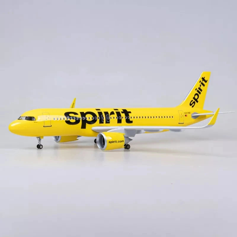 47CM A320 Spirit Airlines Airbus Aircraft 1:80 Scale 320 Series Die-Cast Resin Aircraft Model with Lighting and Wheels
