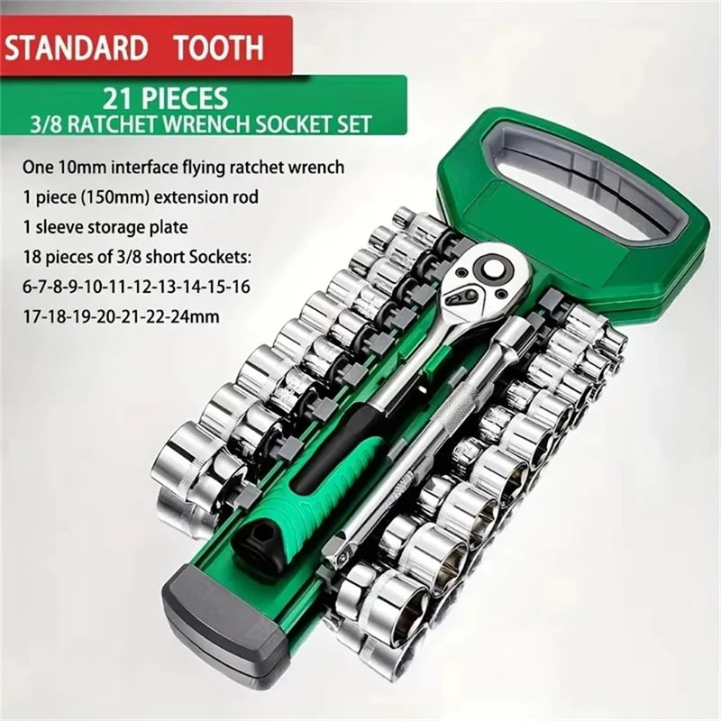 Galacok CRV Ratchet Spanner 3/8 Automotive Mechanic Tool Box Set Garage Car Repair Socket Wrench Set DIY Workshop Hand Tools