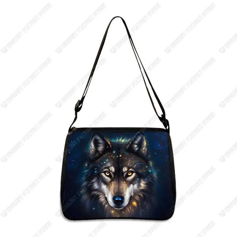 Howling Wolf Under The Moonlight Handbags Baby Wolf Messenger Bag Cool Howling Wolf Shoulder Bag Crossbody Bag Phone Holder