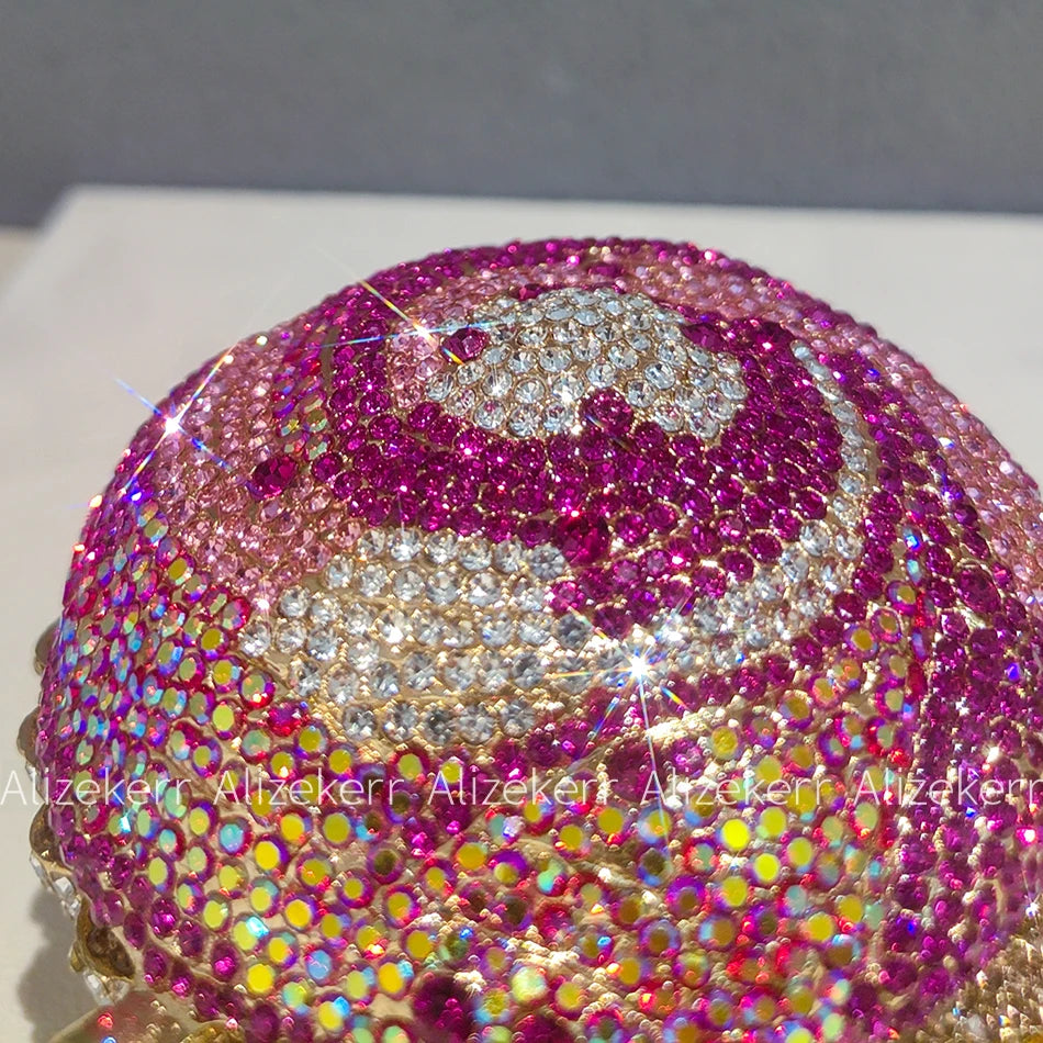 Alizekerr Cupcake Shape Rhinestone Evening Bag Women Chic Sparkly Diamond Mini Metal Clutch Purse And Handbag Wedding Party Prom