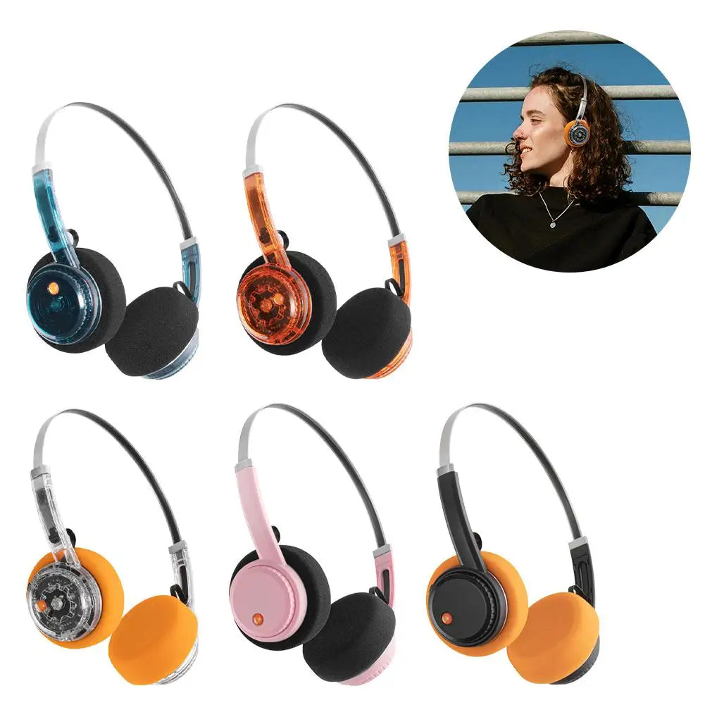 Retro Transparent Headband Bluetooth Headphone Rotate to Adjust Volume Songs Wireless HIFI Stereo Earphone