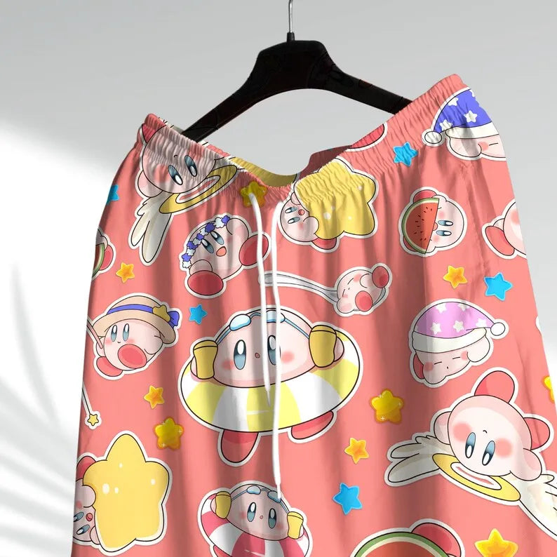 Summer Hot Selling Pink Ball Men Women Hawaiian Shirt Beach Shorts Two-piece Set Cute Home Anime Pajamas T-shirt Shorts Set Gift