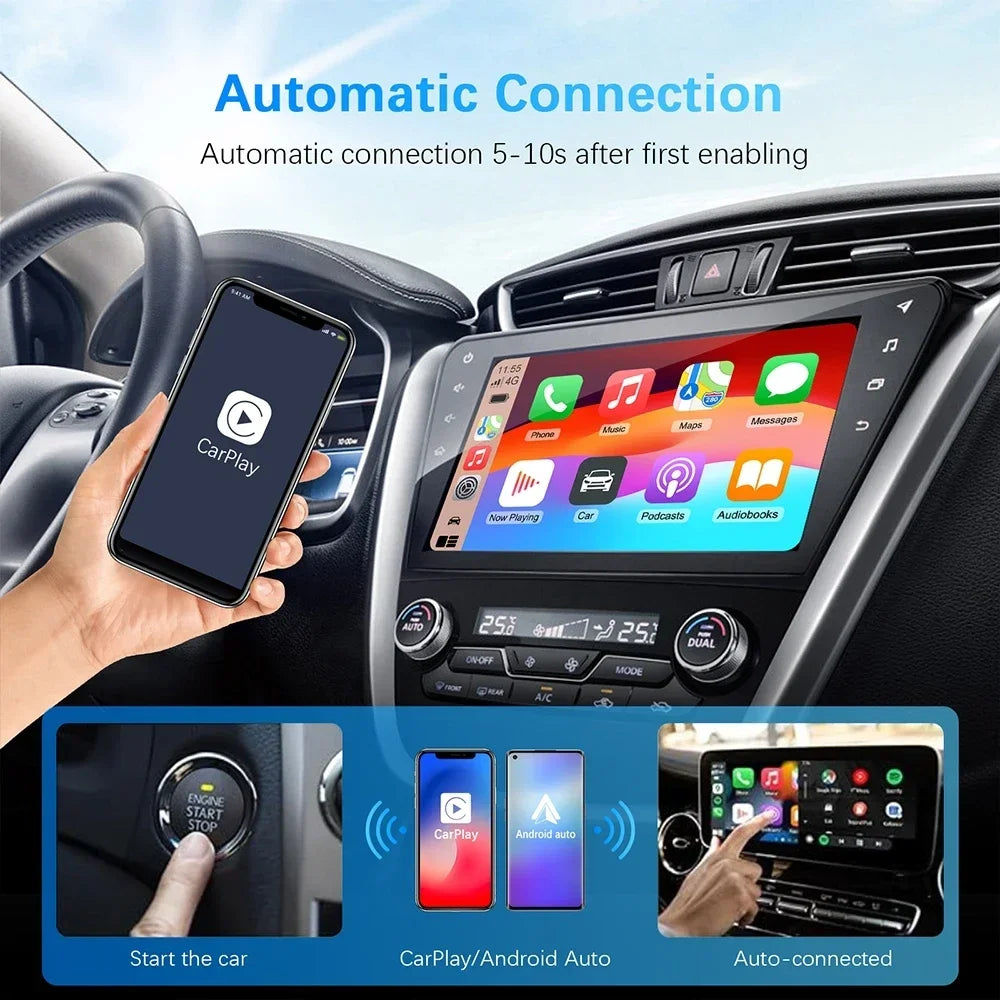 2025 New Upgrade 2IN1 Carplay Android Auto Wireless Adapter for Toyota Mazda Camry Suzuki Subaru Citroen Audi Mercedes Kia Ford