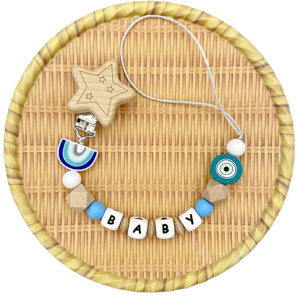 Custom Letter Name Rainbow Pacifier Clips Chain Teether Pendants for Baby Infant Chew Leash Nipple Holder Teether Creative Gifts