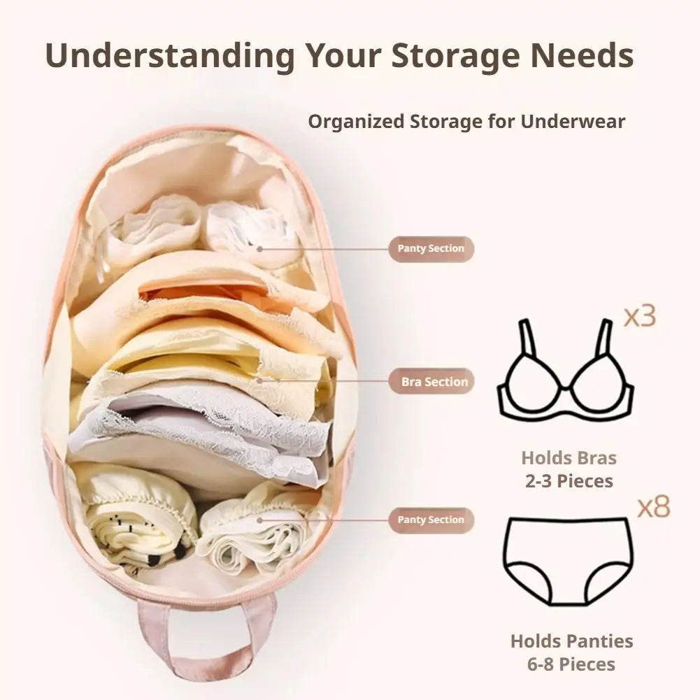 Underwear Travel Pouch Oxford Fabric Lingerie Organizer Bag with Multiple Pocket Shape Retaining Cup Holder for Suitcase Packing