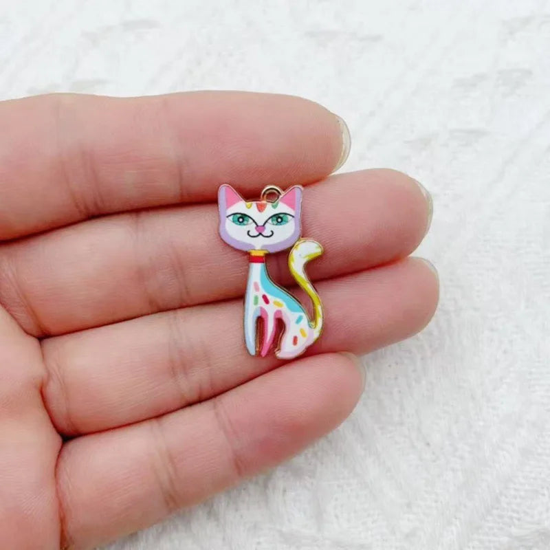 12pcs Color Printed Cat Pendant DIY Jewelry Making Fashion Earrings, Necklaces, Bracelets, Pendant Accessories