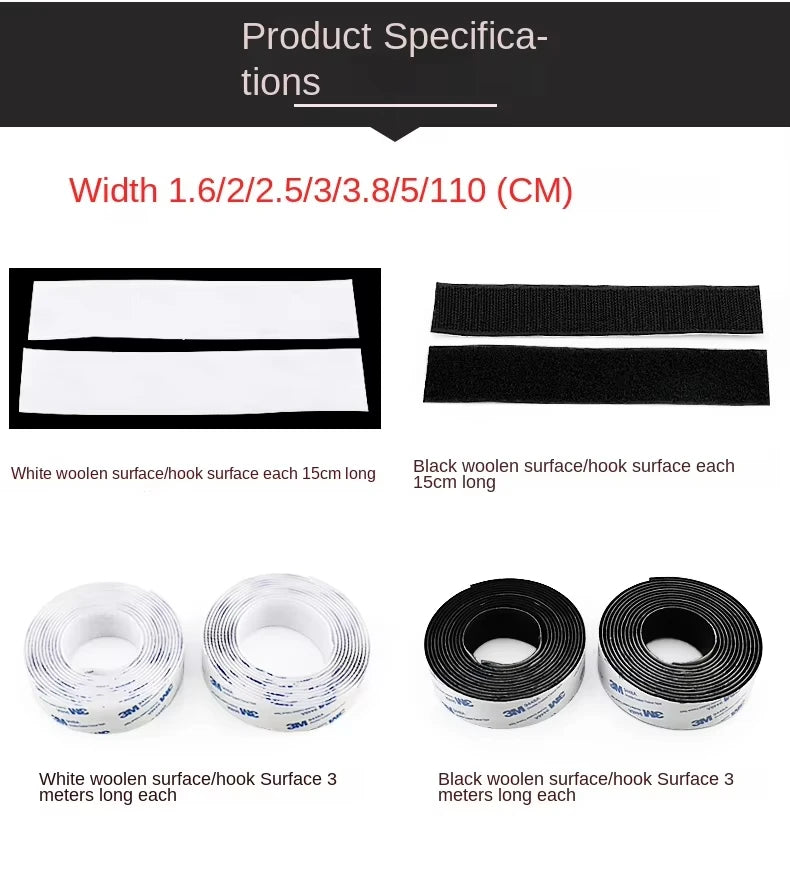 3M 9448A Black Double-Sided Self Adhesive 3m 16-100mm Strong Non-Trace High Temperature Resistant Hook and Loop Fastener Tape