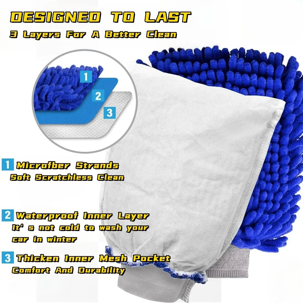 Double Sided Chenille Car Wash Gloves Microfiber Cleaning Gloves Highly Absorbent and Won T Damage Car Paint Car Washing Tools