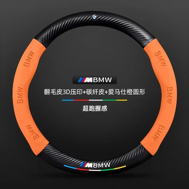 Car Carbon Fiber Suede Steering Wheel Cover For BMW M Power X3 X4 X5 X7 E36 E39 E46 E60 E65 E90 F10 F15 F20 F25 F30 G20 G30 G05