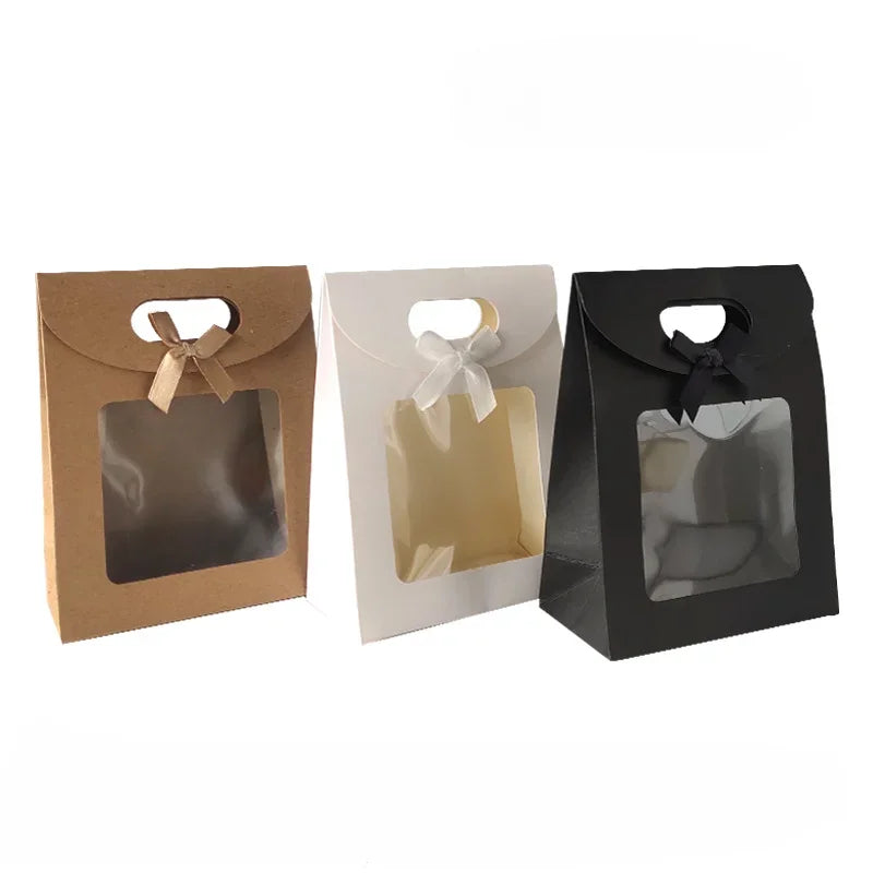 10/20pcs Transparent Window Gift Bags For Wedding Birthday Home Party White Black Packaging Box Baking Takeaway Bag
