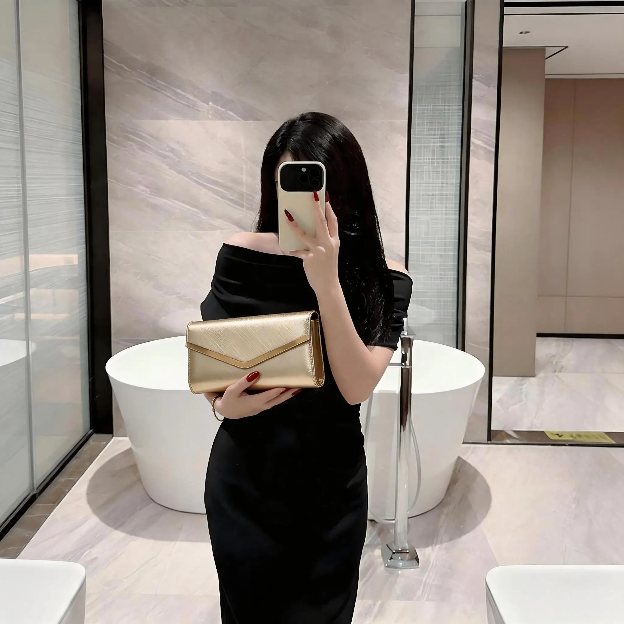New shiny evening bag - high-end metallic edges, versatile for formal banquets, ceremonies and gatherings. Handbag for ladies