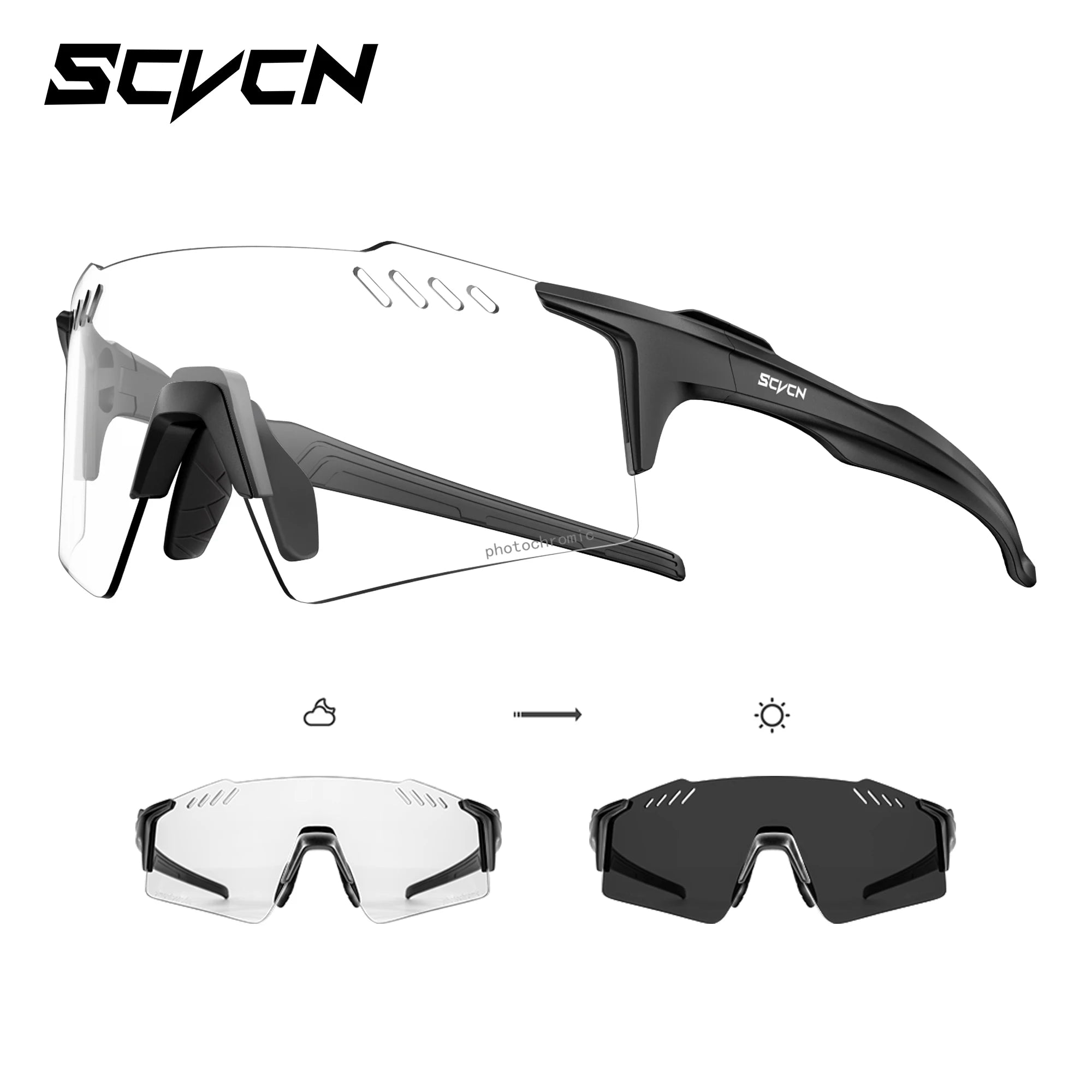 SCVCN Frameless Cycling Glasses UV400 Photochromic Bicycle Riding Eyewear Bike Running Equipment Sports MTB Outdoor Sport Hiking