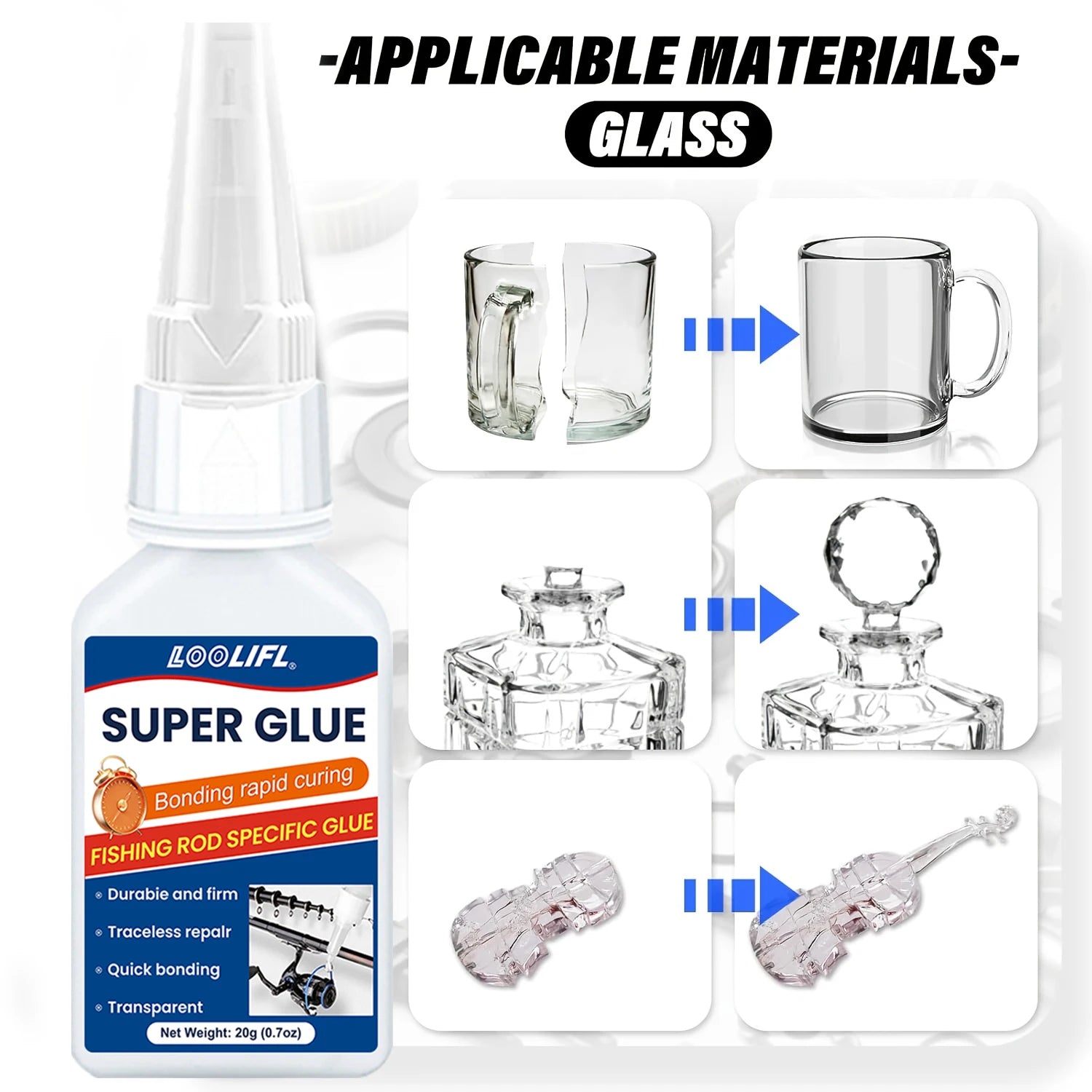 Super Glue extra strong 20g Universal Quick-drying Instant Cyanoacrylate Adhesive Leather RubberWood Metal Bond Liquid Glue Tool