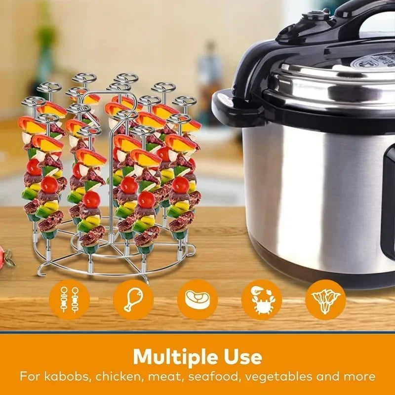 6Qt/8Qt Air Fryer Skewer Stand Stainless Steel Vertical BBQ Skewer Holder Home Kitchen Grilling Tool Air Fryer Accessories