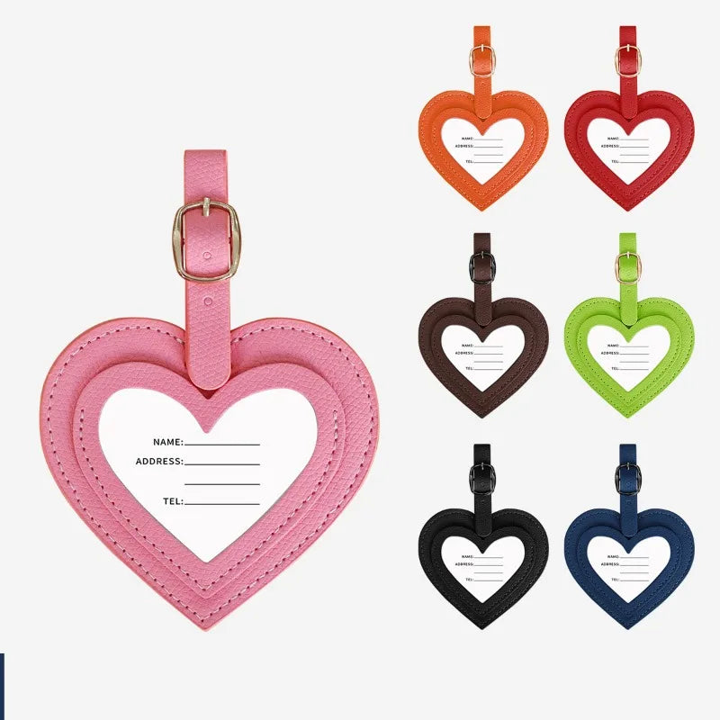 Pu Leather Simple Luggage Tag for Women Men Colorful PU Heart-shaped Boarding Pass Anti Loss Hanging Card Tags