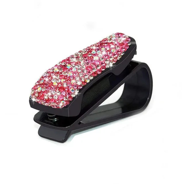 1PCS Bling Sunglasses Eyeglasses Holder Rhinestone Diamond Sun Visor Glasses Fastener Clip Portable Clip Auto Car Ornament