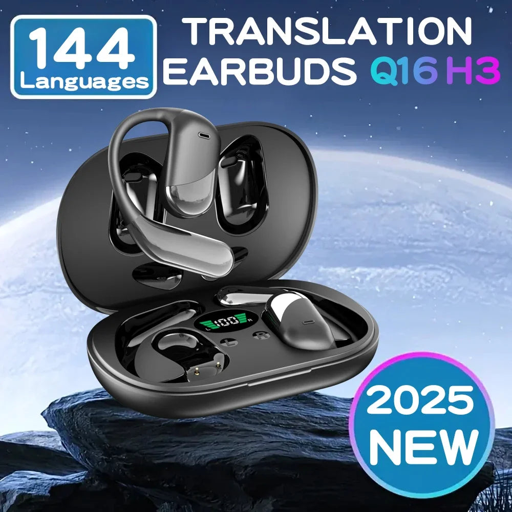 144 Languages AI Translation Earbuds,Bluetooth 5.4 Headphones Translator,Smart Mode Touch Screen Real-Time Earphones Fit Work